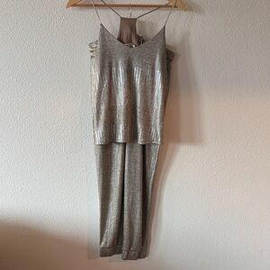 Anthro: Bishop + Young Silver Metallic Sleeveless Top and Pants Set